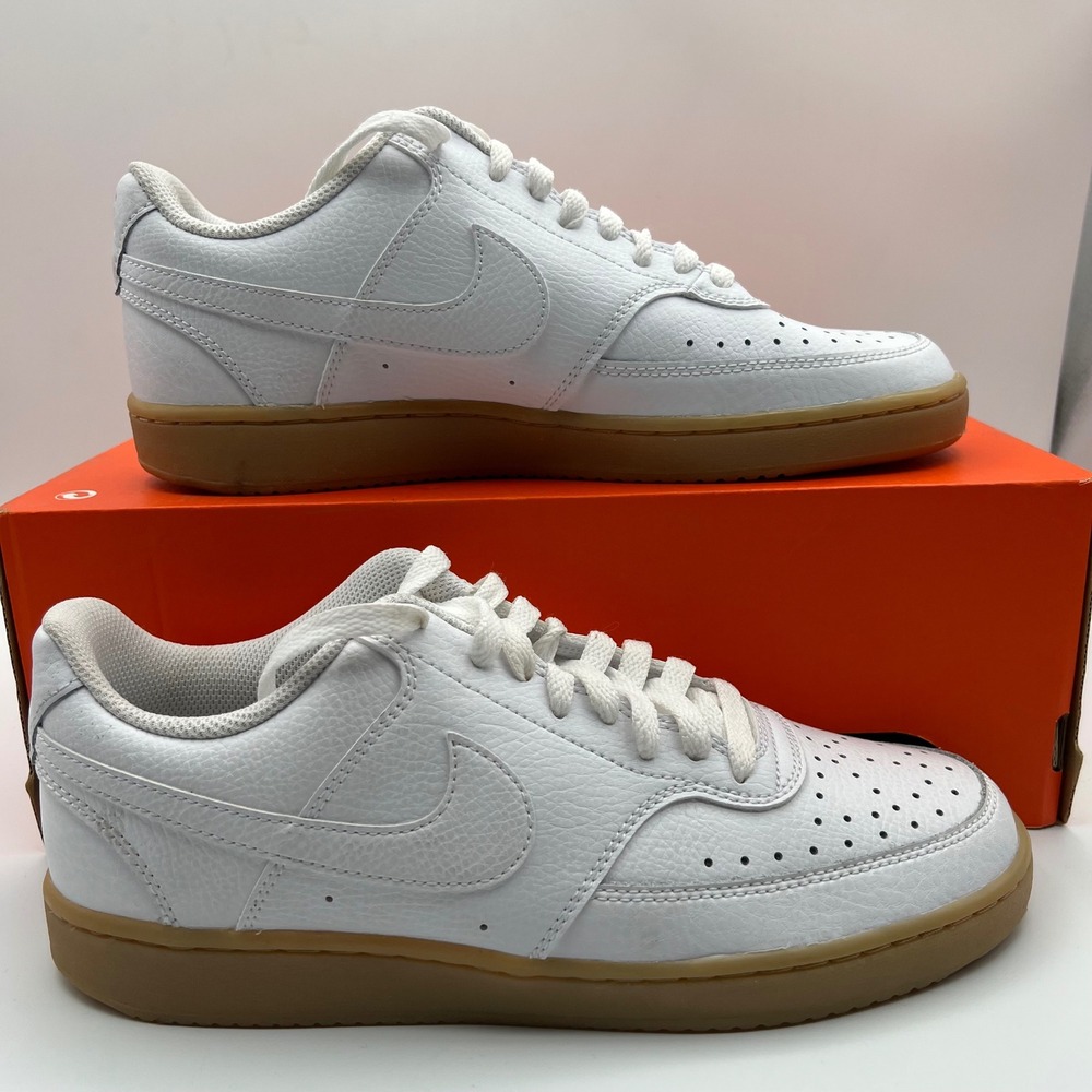Nike Court Vision Low Mens 7.5 White‎ Gum Pebbled Leather Low Top Sneakers